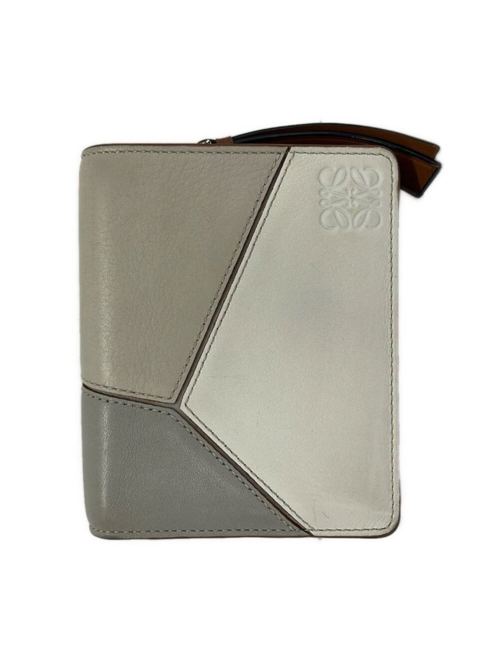 Loewe Bifold Wallet Puzzle Ivory Beige Light Gray Zip Around Leather